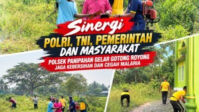 Sinergi Polri, TNI, Pemerintah dan Masyarakat, Polsek Panipahan Gelar Gotong Royong Jaga Kebersihan dan Cegah Malaria